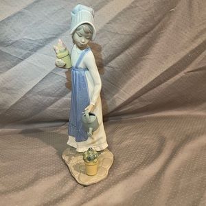 NAO Daisa by Lladro Porcelain Figurine Girl with Watering Can, Flower Pots